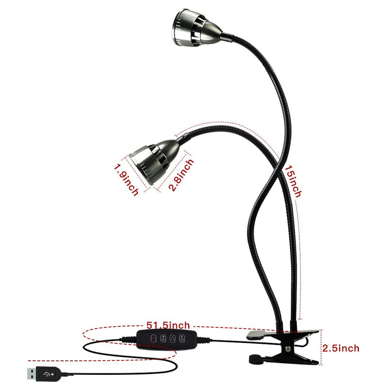 LED Grow Light for Indoor Plants, Full Spectrum Dual Head Desk Clip Plant Light for Seedling Blooming, Adjustable Gooseneck & Timer Setting 3H/9H/12H, 3 Color Modes