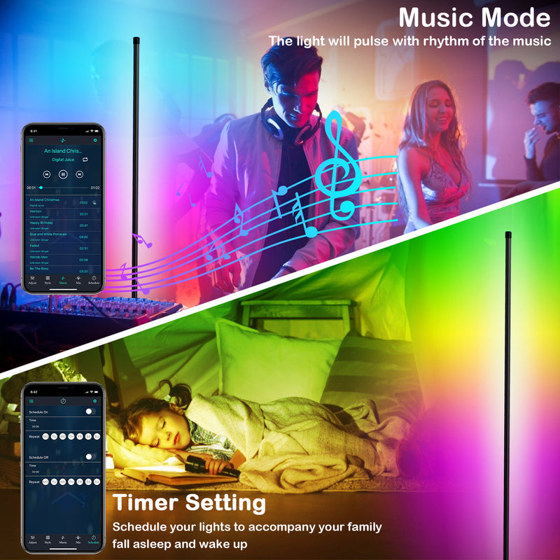 2Pack RGB LED Corner Lamp, LED RGB Color Changing Corner Floor Lamp, Dimmable Corner LED Light with Bluetooth APP and Remote Control, 60" Corner Lighting for Living Room, Bedroom