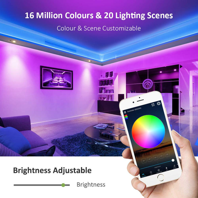 16.4ft WiFi Smart RGB LED Strip Light Kit, Alexa Wireless Flexible Color Changing 5050 LEDs Light Tape with Remote, Waterproof RF Remote 12V Dimmable Lighting Strips, Compatible with Google Assistant