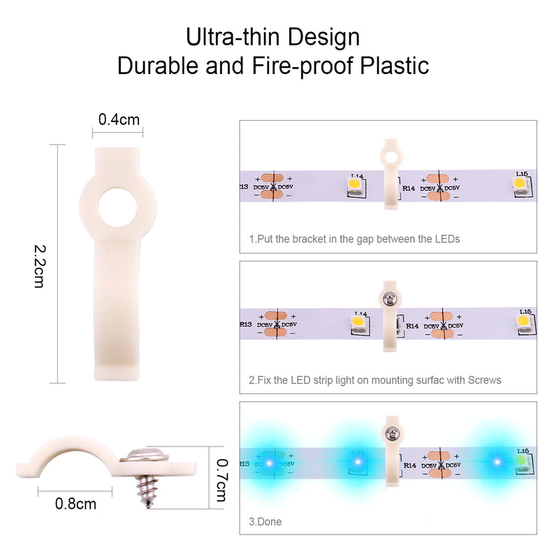 3528 2 Pin LED Strip Connector Kit - 8mm LED Connector Kit Includes 10x LED Strip Connector Pigtail, 10x L Shape Connectors, 32.8ft Extension Cable, 20x LED Strip Clips
