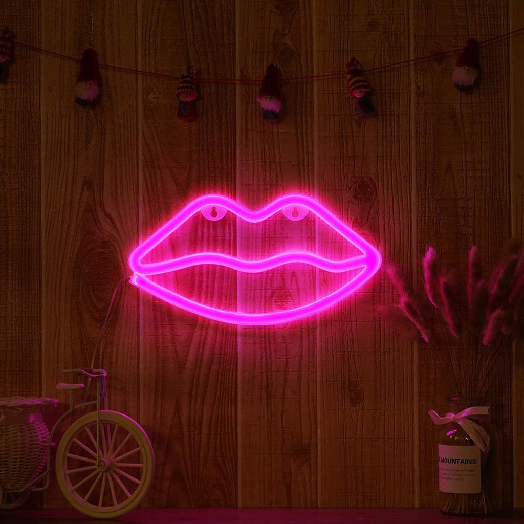 Pink Light Sign Pink Lip LED Neon Sign - LED Neon Light Wall Signs Battery or USB Oper