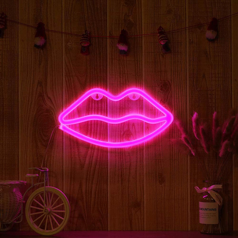 Pink Lip LED Neon Sign - LED Neon Light Wall Signs Battery or USB Operated Art Decorative Lights Wall Decor for Home Children Baby Living Room Christmas Wedding Party Decoration