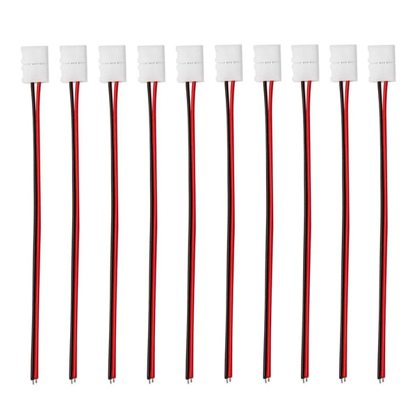 iCreating 8mm 2 Pin LED Strip Connector with Pigtail (10pcs), 3528 Flexible LED Connector Solderless Clamp On Pigtail Adapter for 8mm Wide SMD 3528 2835 Single Color Flexible LED Tape