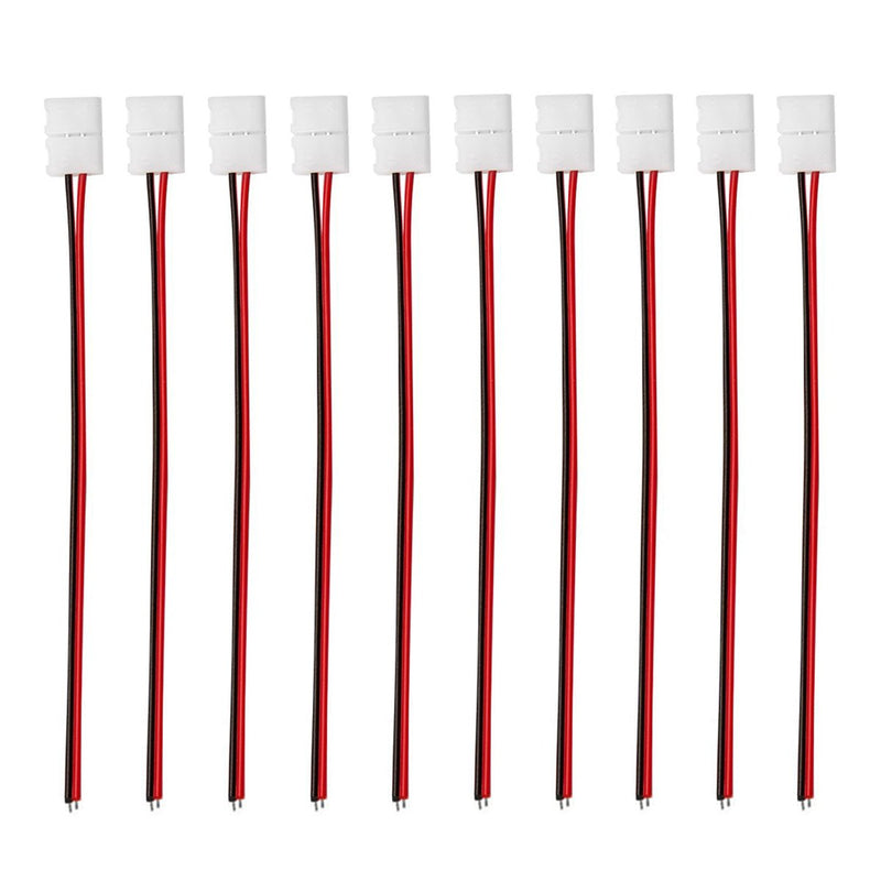 iCreating 8mm 2 Pin LED Strip Connector with Pigtail (10pcs), 3528 Flexible LED Connector Solderless Clamp On Pigtail Adapter for 8mm Wide SMD 3528 2835 Single Color Flexible LED Tape