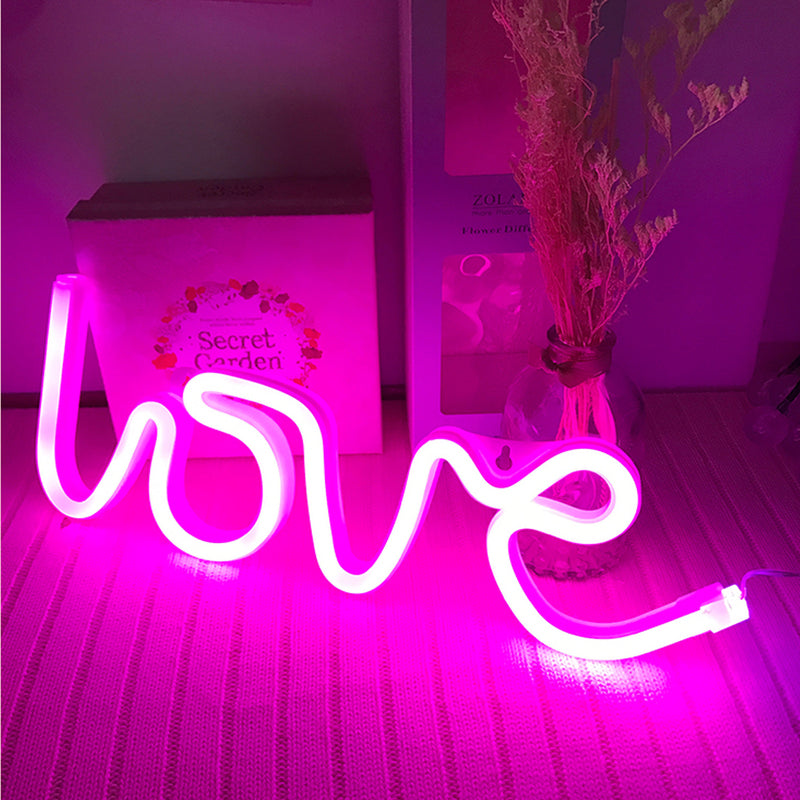 Pink Love LED Neon Sign - LED Neon Light Wall Signs Battery or USB Operated Art Decorative Lights Wall Decor for Home Children Baby Living Room Christmas Wedding Party Decoration