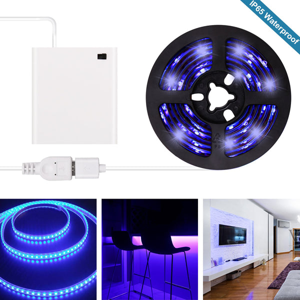 UV Black Light LED Strip - Battery Operated USB UV Light Strip Kit with 6.6FT 2M SMD 3528 IP65 Waterproof Super Bright UV LED Strip Lights USB, Battery Case by iCreating 2020 New Design
