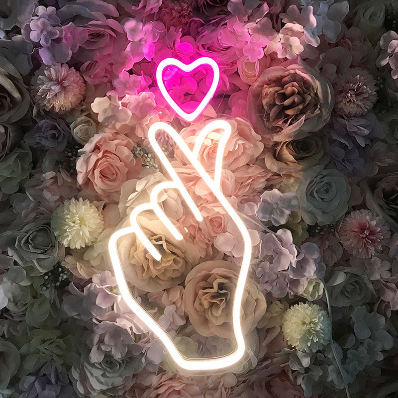 Finger Hart. Sign Finger Heart Neon Sign
