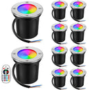 RGB Low Voltage Landscape Well Lights, Color Changing 10W Outdoor In-Ground Lights Waterproof LED Well Lights 12V Landscape Lighting for Pathway Garden Yard Fence Deck (10 Pack)