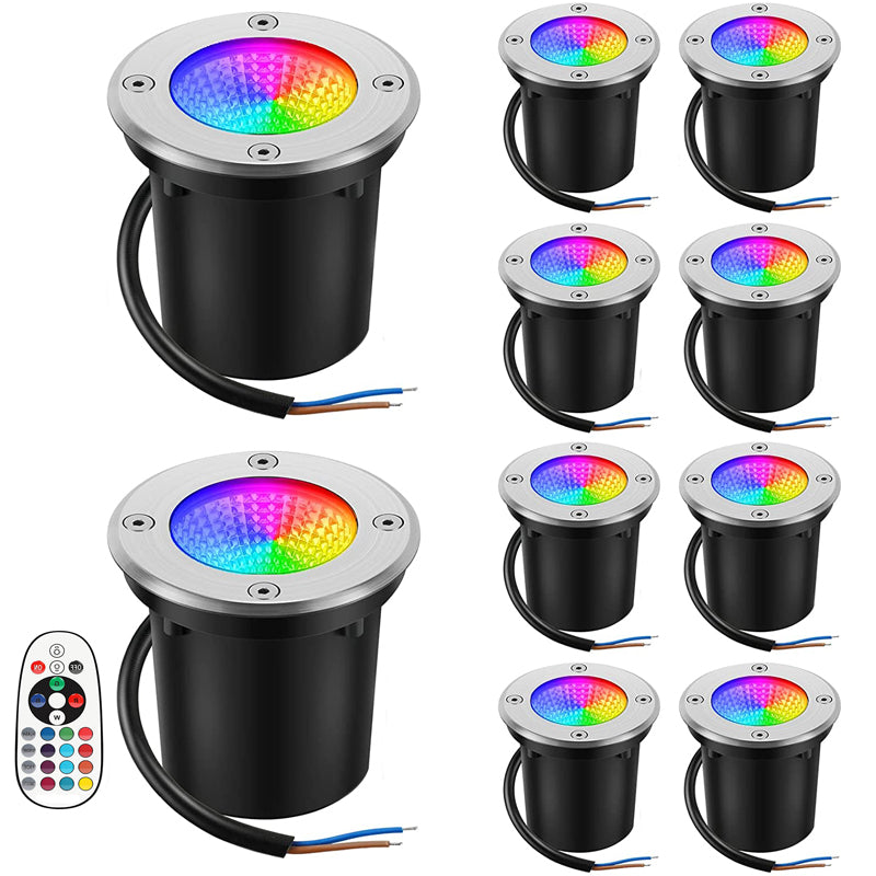RGB Low Voltage Landscape Well Lights, Color Changing 10W Outdoor In-Ground Lights Waterproof LED Well Lights 12V Landscape Lighting for Pathway Garden Yard Fence Deck (10 Pack)