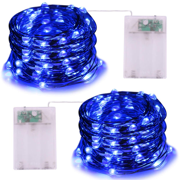 Battery Operated Blue String Lights - iCreating 2Pack 16.4ft Mini Battery Powered LED String Lights Fairy Lights Copper Wire Lights Twinkle Firefly Lights for Christmas Party Wedding Bedroom Garden Decoration