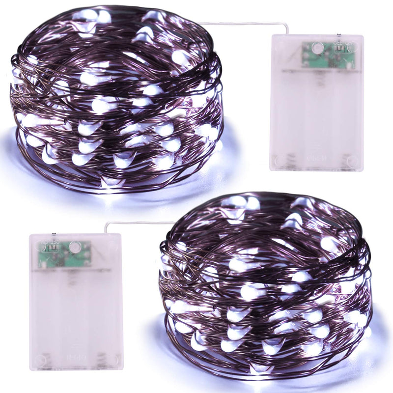 Battery Operated String Lights - iCreating 2Pack 16.4ft Cool White Mini Battery Powered LED String Lights Fairy Lights Copper Wire Lights Twinkle Firefly Lights for Christmas Party Wedding Bedroom Garden Decoration