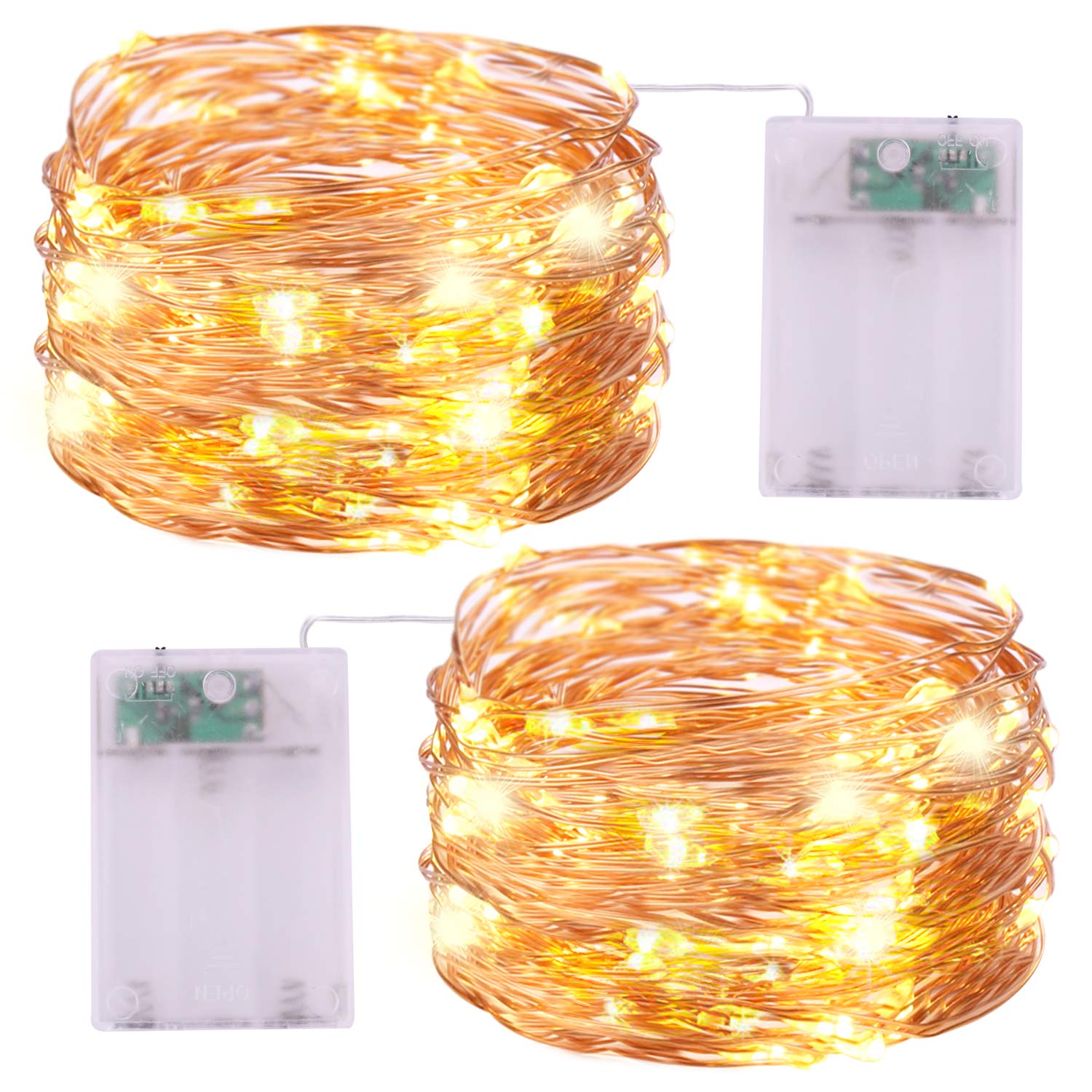 Battery Operated String Lights - iCreating 2Pack 16.4ft Warm White Min