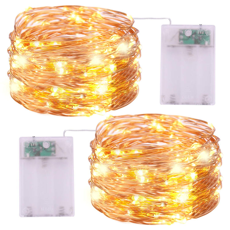 Battery Operated String Lights - iCreating 2Pack 16.4ft Warm White Mini Battery Powered LED String Lights Fairy Lights Copper Wire Lights Twinkle Firefly Lights for Christmas Party Wedding Bedroom Garden Decoration