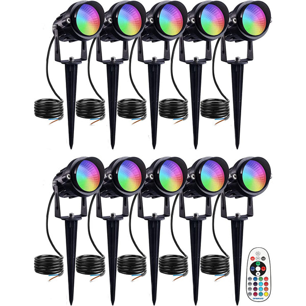 12W RGB Color Changing LED Landscape Lights Remote Control Low Voltage Landscape Lighting Waterproof Spotlight for Garden Patio Outdoor Indoor Decoration (10 Pack)