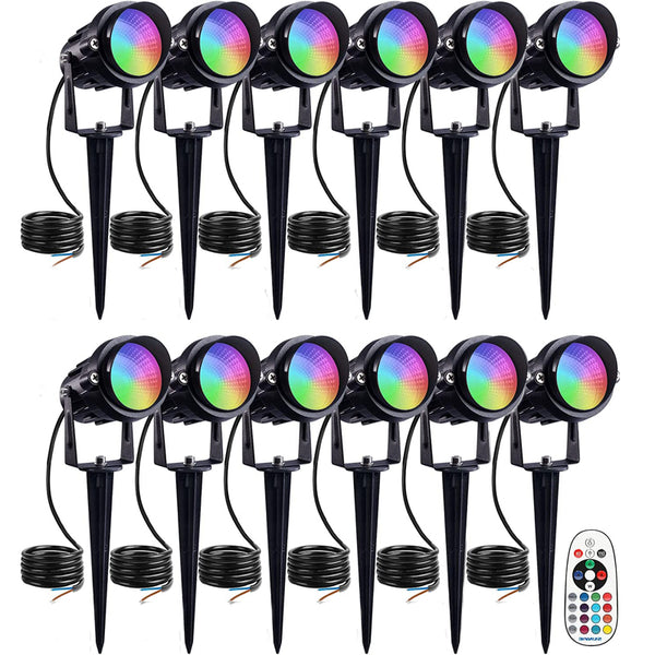 RGB Low Voltage Landscape Lights Color Changing 12W LED Landscape Lighting Outdoor Waterproof Spotlight Remote Control for Garden Pathway Christmas Decoration (12 Pack)