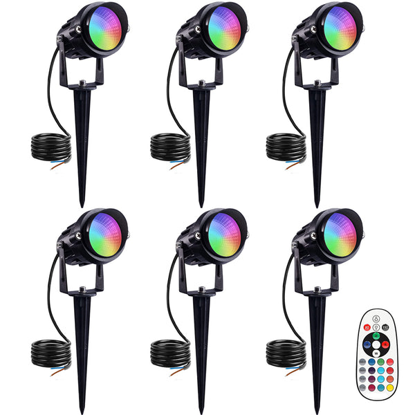 Landscape Lighting 12W RGB Low Voltage LED Landscape Lights 12V Garden Pathway Lights Waterproof Remote Control 16 Color Changing Decorative Lights for Indoors Outdoors (6 Pack)