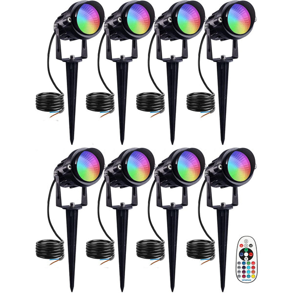 RGB Low Voltage Landscape Lights Remote Control Dimmable LED Color Changing Landscape Lighting IP65 Waterproof Outdoor Spotlights 12V for Pathway Garden Yard (8 Pack)